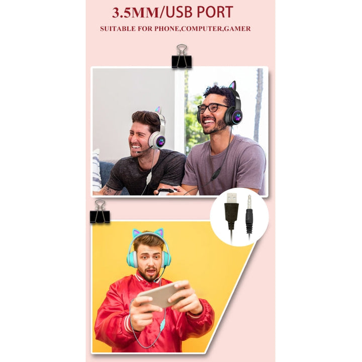 Gaming Headphones Cat Ears | LED RGB Light Foldable Headset