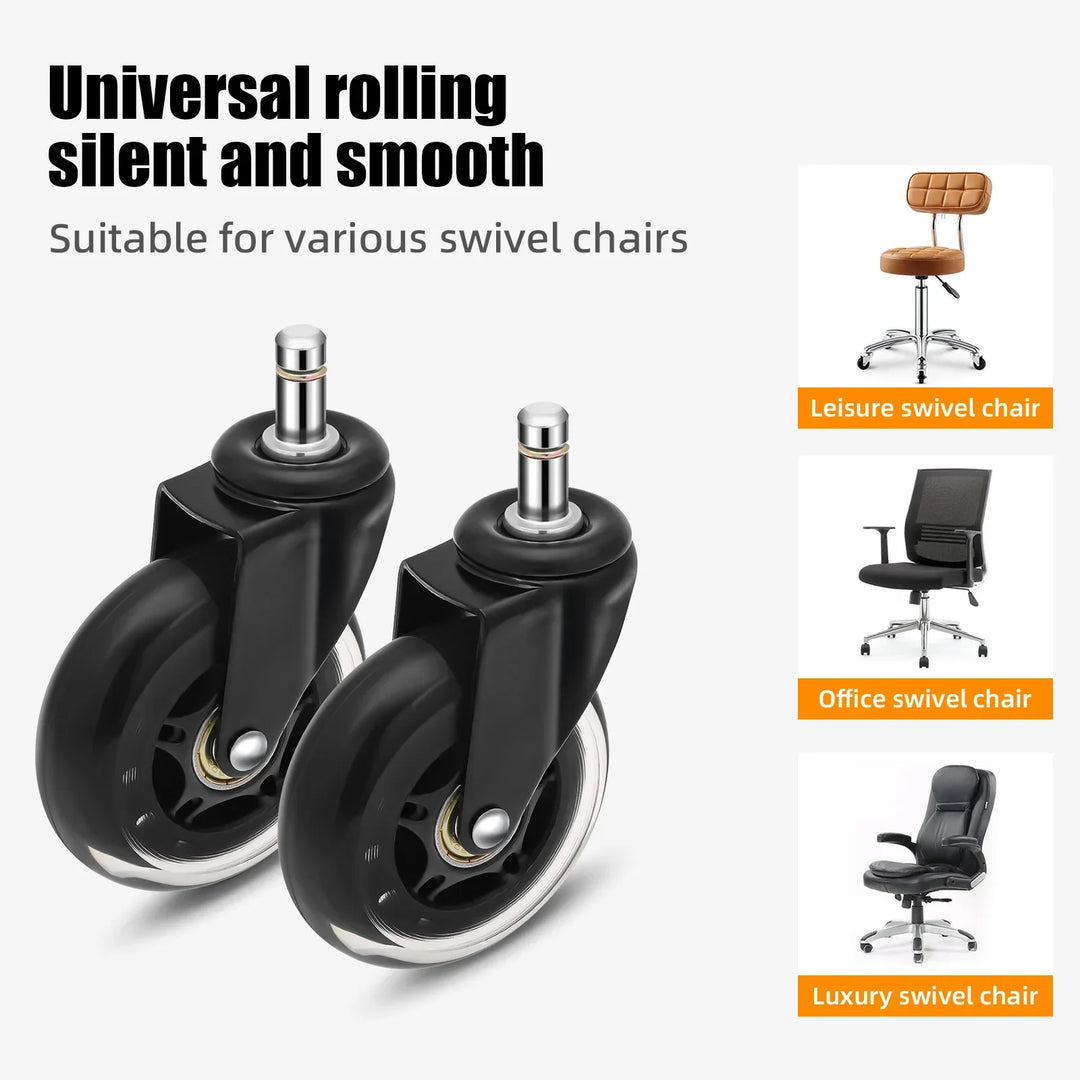 Office Chair Caster Wheels | Heavy Duty Rubber Rolling Set