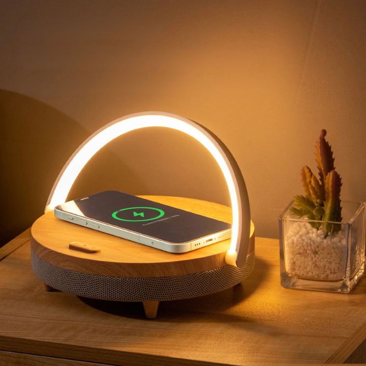 Wireless Charging Table Lamp | LED Light with Bluetooth Speaker